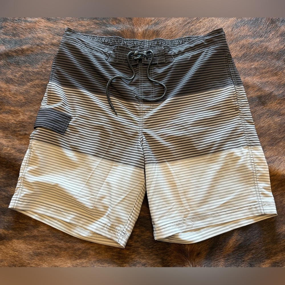 Men's Striped Swim Shorts - Black and Gray